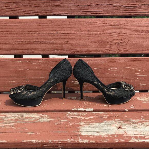 Gothic Lolita Victorian Lace & Rhinestones Stiletto Shoes US 6 - Picture 6 of 8